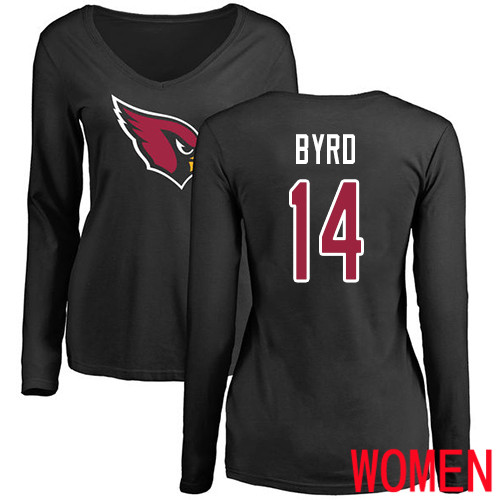 Arizona Cardinals Black Women Damiere Byrd Name And Number Logo NFL Football #14 Long Sleeve T Shirt->women nfl jersey->Women Jersey